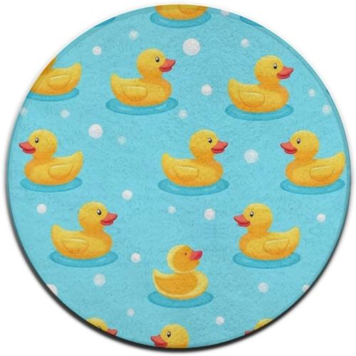 Large Round Bathroom Rug, Kitchen Office Circle Rug for Living Room Sofa Yoga Cute Funny Bubbles Blue Yellow Rubber Ducks Bedroom Circle Cute Mat, 36inch
