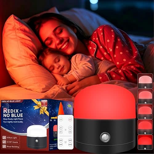 Neporal REDIX 670nm Red Light for Sleep, 100% Blue Light Blocking & Dimmable & 4-Timer & With Remote Red Light Lamp for Melatonin Promoting, Red Night Light for Sleep Aid, Bedroom,Baby Nursery,Reading