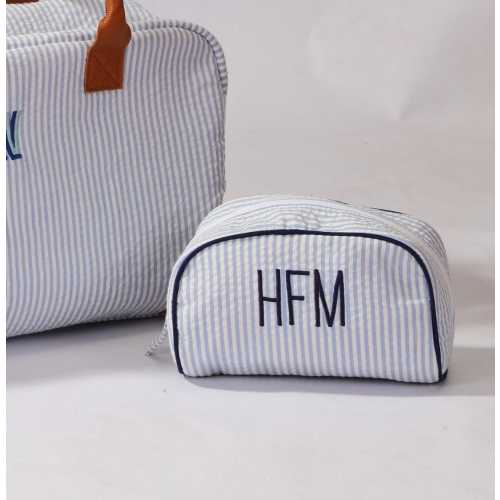 Custom Seersucker Cosmetic Bag, Personalized Embroidered Pouch, Monogrammed Toiletry Bag, Toddler Christmas Gift for Him