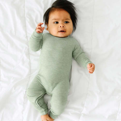 Heather Sage Ribbed Crescent Zippy - Little Sleepies