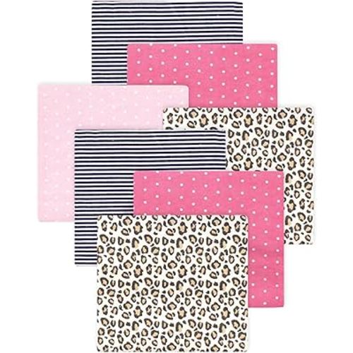 Little Treasure Hudson Baby Cotton Poly Flannel Receiving Blankets Multipack, Pink Leopard, 30x30 inches