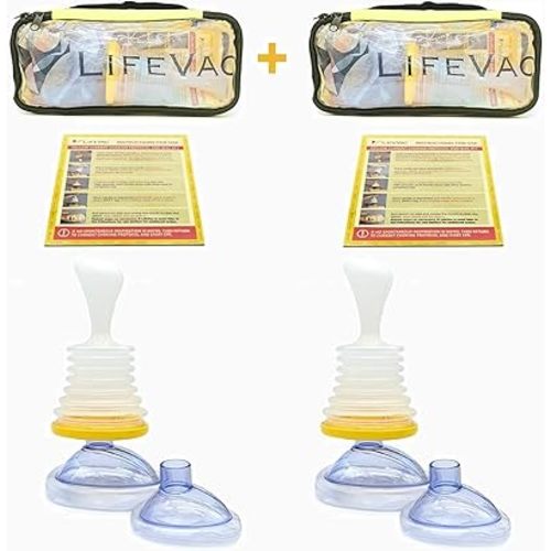 LifeVac Yellow Travel Kit 2 Pack (Canadian Version) - Portable Suction Rescue Device, First Aid Kit for Kids and Adults, Portable Airway Suction Device for Children and Adults