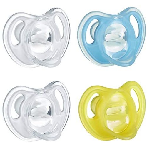 Tommee Tippee Ultra-Light Silicone Pacifier, Symmetrical Orthodontic Design, BPA-Free, One-Piece Design, Boy – 6-18m, 4pk - Blue