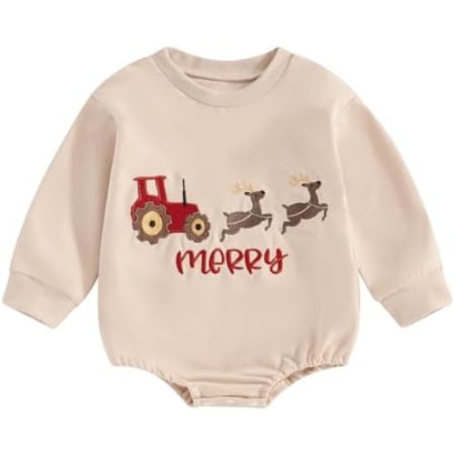 Baby Girl Boy Christmas Clothes Letter Print Sweatshirt Romper Infant Long Sleeve Bubble Romper Winter Outfit
