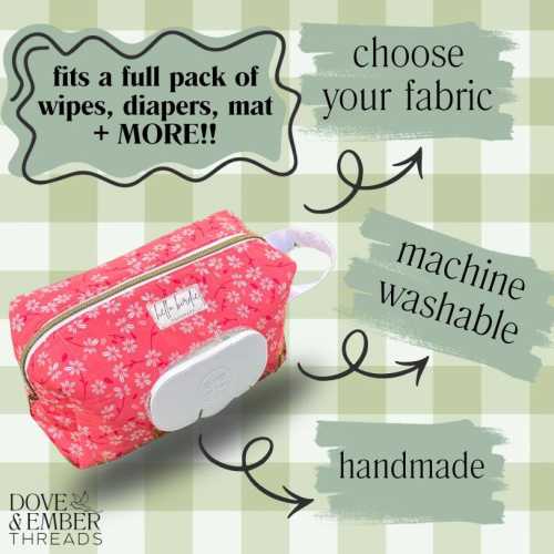 Custom Handmade Diaper & Wipe Pouch: Travel Baby Essentials Organizer