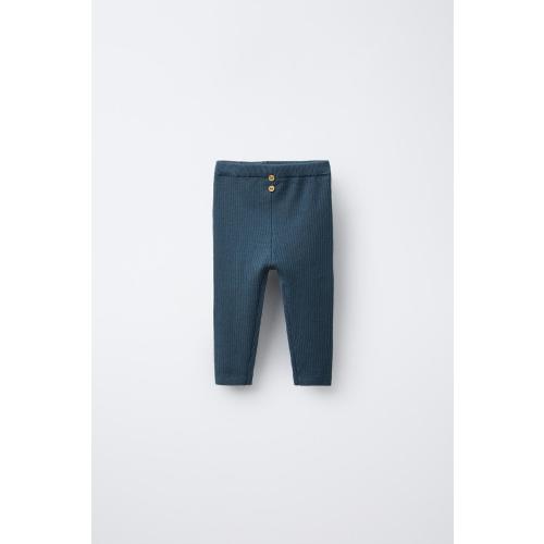 RIBBED BUTTON LEGGINGS - Blue | ZARA United States