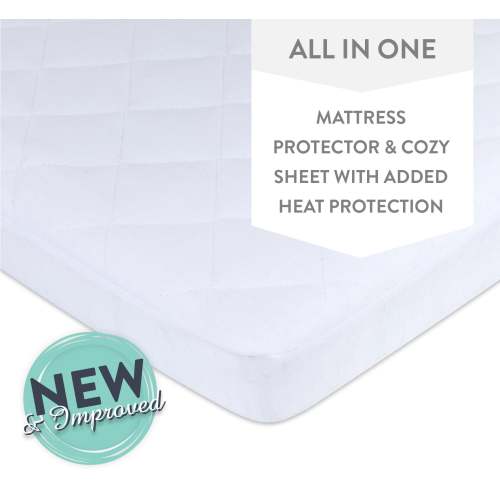 Waterproof Cotton Quilted Pack n Play Mattress Pad Cover and Cozy Sheet, White by Ely's & Co