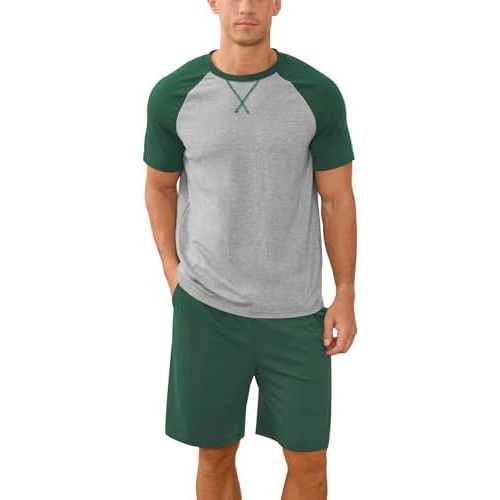 NITAGUT Mens Pajama Set Summer 2 Piece Loungewear Short Sleeve Pjs Sleepwear with Pockets Soft Comfy Nightwear