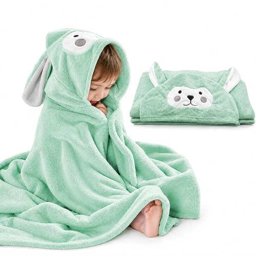 ROMASA Baby Bath Towel Ultra Soft Hooded Towel Highly Absorbent Bathrobe Blanket Toddlers Shower Gifts for Boys Girls- 27.5" x 55" (Green)