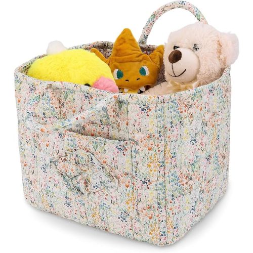 Storage Basket Boho Fabric Large Collapsible Floral Laundry Nursery Hamper Portable Folding Storage for Clothes Toys (Blue Floral)