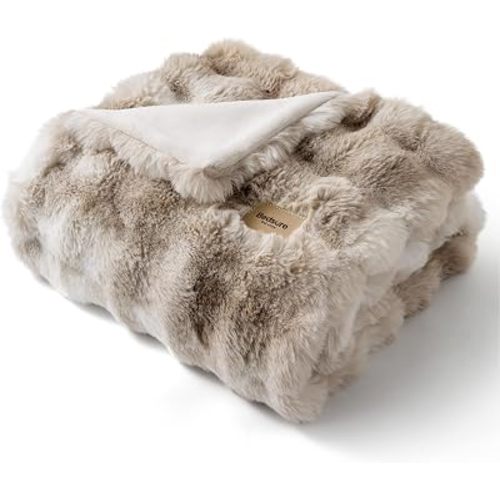 Bedsure GentleSoft Faux Fur Throw XL Blanket, Fluffy Fuzzy Large Throw Blanket for Bed, Soft Cozy Fall Bedding Coloring Couch Cover, Thick Warm Plush Women Men Birthday Gifts, Tie-dye Taupe