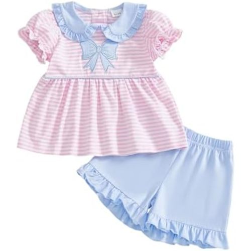 Toddler Girl Summer Clothes Short Sleeve Dress Tops Baby Shorts Smocked Outfits Cute Girls Outfit