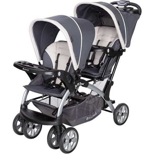 Baby Trend Sit N' Stand Convertible Multi-Use Easy Fold Travel Toddler & Baby Tandem Double Stroller with Safety Harness and Storage Basket, Magnolia