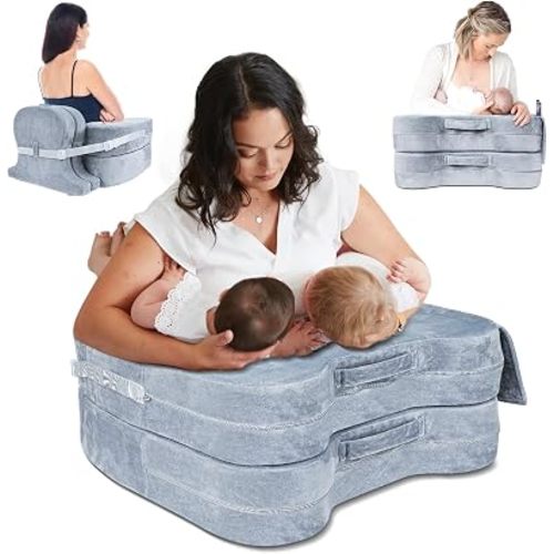 EKEPE Nursing & Lounge Pillow for Twins, Breastfeeding Pillow Plus Size for Baby with Back Support and Adjustable Height for Twin 0-12 Months