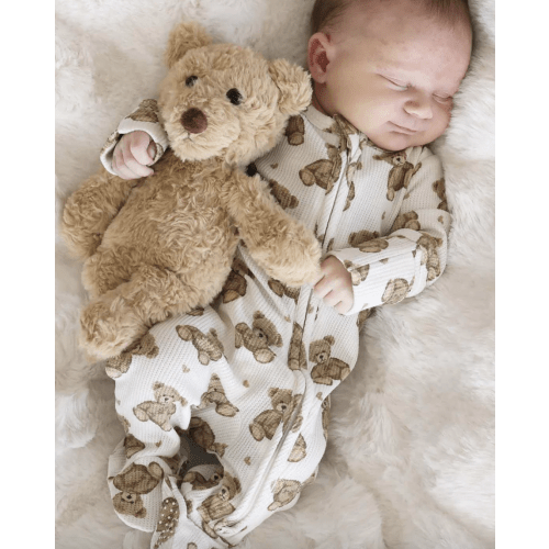 Beary Sweet Bamboo Waffle Zipper Footie