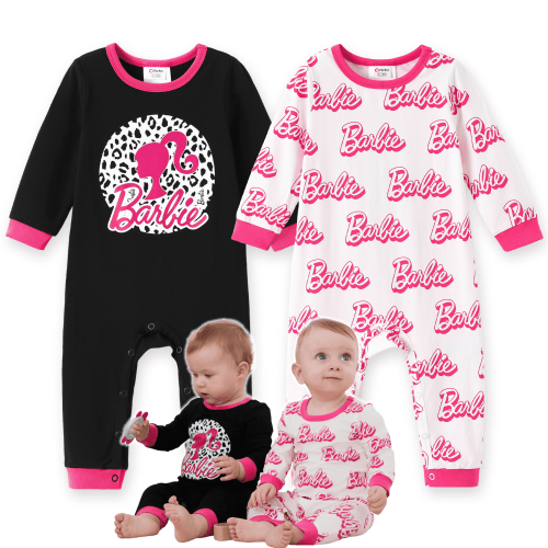 Barbie Baby Girls Clothes 2-Pack Rompers Long Sleeve Cotton Graphic Bodysuit One-Piece Outfits 0-3 Months