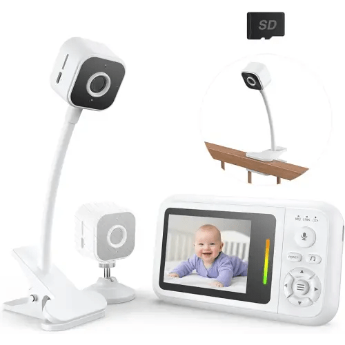 Baby Monitor with Camera and Audio, Baby Monitor No Wifi with Clip for Crib & Stand, Portable 2.8’’ HD Monitor 1080P Video, NightVision, VOX, 2-Way Audio, Temp Sense & Lullabies, SD card Includ
