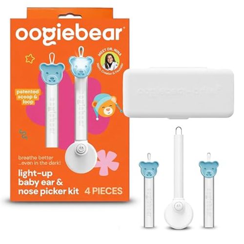 oogiebear Brite - Baby Nose Cleaner and Ear Wax Removal Tool. Baby Gadget with Nighttime LED Light. Safe Snot Booger Picker for Newborns, Infants & Toddlers