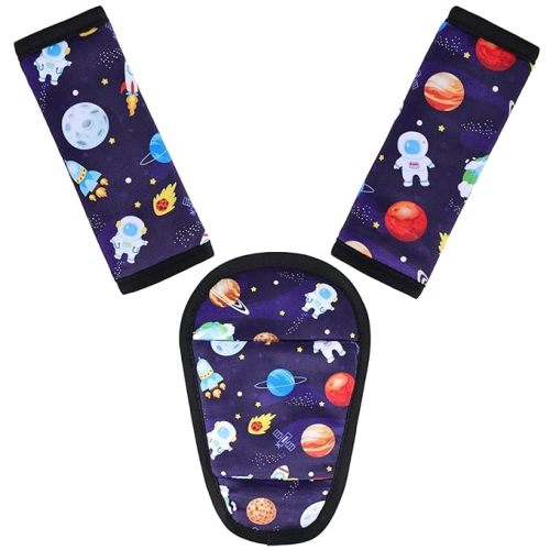 3 Pcs Car Seat Stroller Straps Pads for Baby, Newborn Soft Shoulder Strap and Crotch Covers, Universal Shoulder Straps Pads for Car Seat, Pushchair, High Chair (Starry Sky)