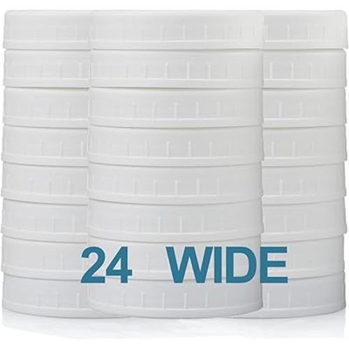 AOZITA 24 PACK, WIDE Mouth Mason Jar Lids for Ball, Kerr and More - White Plastic Storage Caps for Canning Jars - Leak-Proof & Anti-Scratch Resistant Surface
