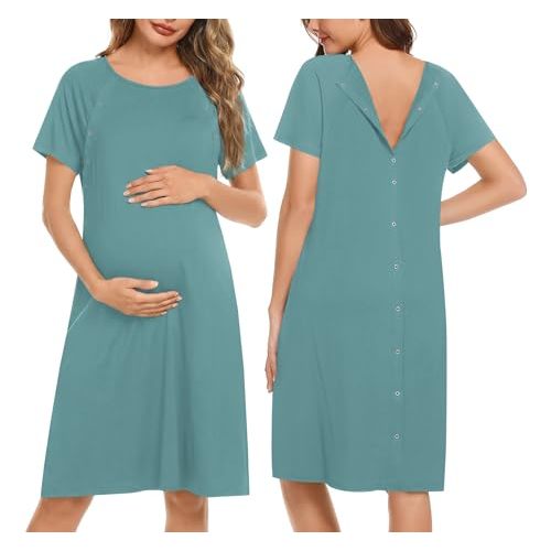 Ekouaer Women’s Nursing/Delivery/Labor/Hospital Nightdress Short Sleeve Maternity Nightgown with Button S-XXL