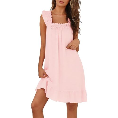 Marvmys Nightgowns for Women Sleeveless Night Gown Ladies Ruffle Cute Bridal Nightdress with Ruffle Hem S-3XL