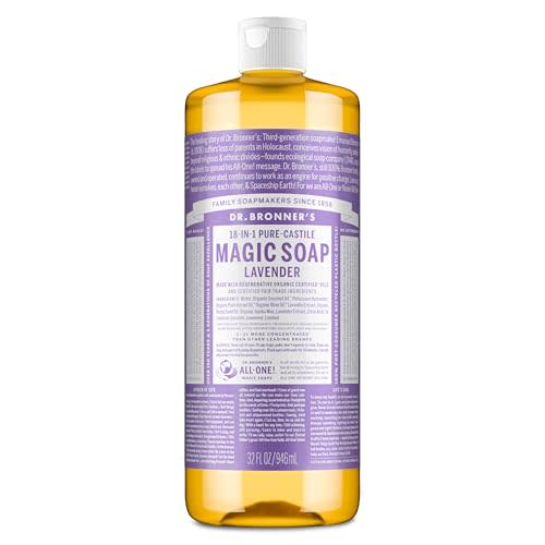 Dr. Bronner's Pure-Castile Liquid Soap, Made with Organic Oils, 18-in-1 Uses: Face, Body, Hair, Laundry, Pets and Dishes, Concentrated, Vegan, Non-GMO, Lavender, 32 Oz