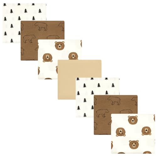 Hudson Baby Unisex Baby Cotton Flannel Receiving Blankets Bundle, Brown Bear, One Size