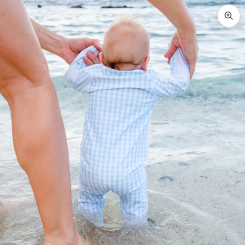 Sunsuit - Long Sleeve Romper Swimsuit | "Blue Gingham"