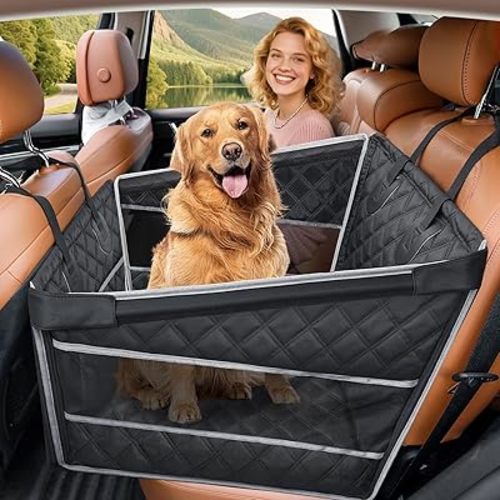 Gimars Upgrade Dog Car Seat for Medium Small Size Dogs, Waterproof Hard Bottom Back Seat Extender for Pets, Half Hammock with Non-Slip Base Mesh Window Storage Pocket, Dog seat for Cars/SUV/Trucks (M)