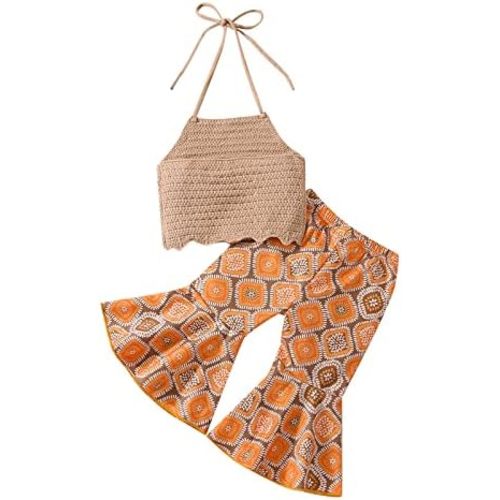 TheFound Toddler Baby Girl Summer Outfit Halter Top Bell Bottoms Flare Pant 2Pcs Infant Newborn Clothes