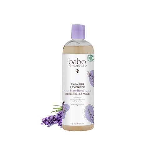 BABO Botanicals Calming Lavender 2-in-1 Bubble Bath & Wash - Relaxing Chamomile & Lavender - EWG Verified- Vegan- for All Ages- Scented with Lavender Essential Oil