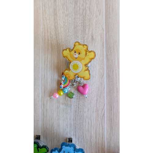 Cute Bear Inspired Badge Reel, Rainbow Heart Cartoon, Retractable badge reel