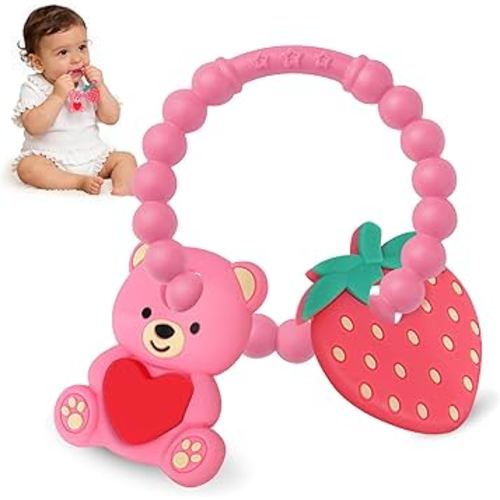 Baby Teething Toys, Baby Valentines Day Gifts, Valentines Gifts for Toddlers, Baby's Valentine Teether Toys with Heart Shape for Infants 3-12 Months Baby's First Valentine's Day Gift for Boys & Girls