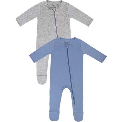 Jimonda Bamboo Baby Pajamas,Unisex Boys Girls One-Piece Footies,Long Sleeve Sleepers 2-Way Zip closure Romper