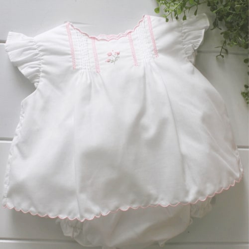 Girls White Sleeveless Diaper Set with Pink Flowers