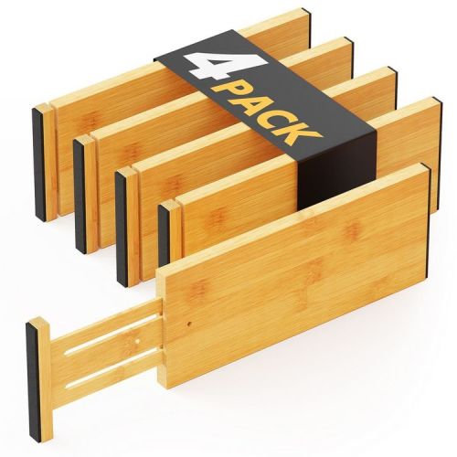 Set of 4 Bamboo Dresser Drawer Dividers: Adjustable from 12.5” to 17”，4.65 ” high Natural
