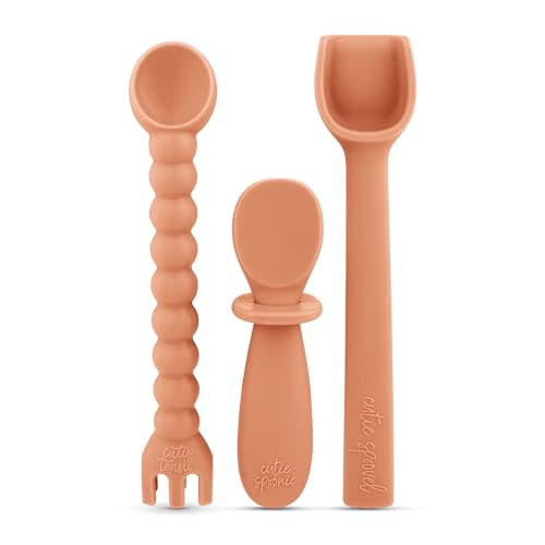 Ryan & Rose Ultimate Baby Utensil Set of 3 Silicone Baby Spoons Silicone feeding set for baby led weaning, self feeding 6 months, toddler utensils (Terracotta)