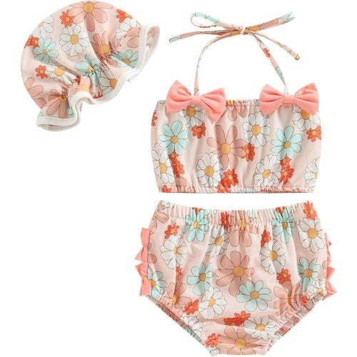 Toddler Girl Swimsuits Infant Baby Girl Bathing Suit Bikini Sets Swimwear 3 Piece Summer Beach Outfit Top Shorts Hat