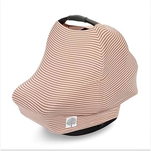 Parker Baby 4 in 1 Car Seat Cover for Girls and Boys - Stretchy Carseat Canopy, Nursing Cover, Grocery Cart Cover, High Chair Cover - "Rosewood Stripe"
