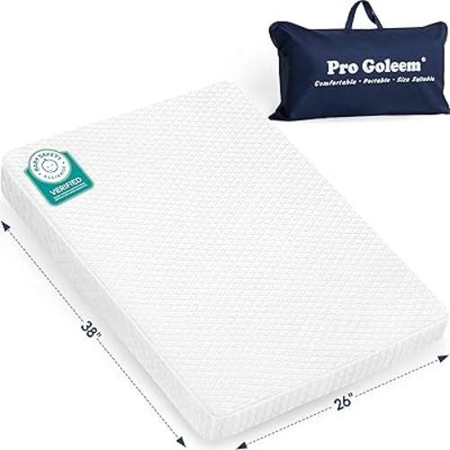 Pro Goleem Pack and Play Mattress (38"x26"), Waterproof Pack n Play Mattress Pad with Carry Bag, Firm Playard Mattress with Soft Cover, for Babies and Toddlers