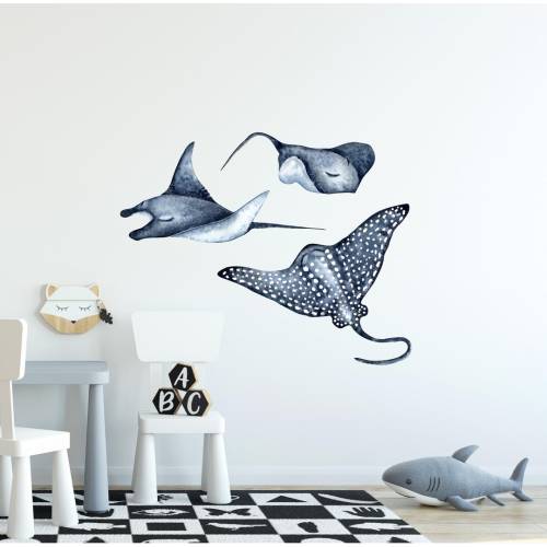 Stingray, Manta Ray & Spotted Eagle Ray Wall Decal Set of 3 Ocean Sea Life Removable Fabric Wall Sticker | DecalBaby