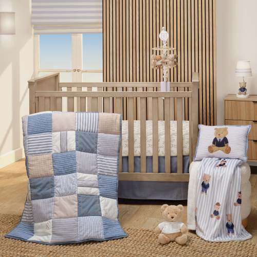 Blue Patchwork 3-Piece Crib Bedding Set