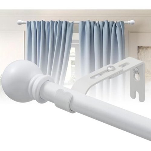 YeYeBest Adjustable White Window Curtain Rod 30-93 inches - 5/8 inch Metal Curtain Rods with brackets for Window, Patio - Curtain Rod Set