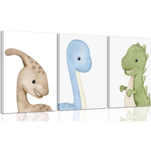 Dinosaur Wall Art Nursery Wall Decor Watercolor Dinosaur Posters Kids Room poster Funny Animals Prints neutral dino Pictures Boy Girl Nursery Bedroom Painting Ready to Hang Decorations