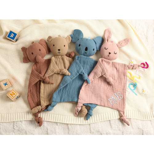 Personalized Embroidered Baby Animal Comforter with Name, Organic Cotton Lovey Blanket