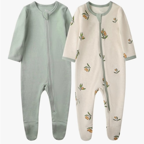 O2 BABY Baby Boys Girls Organic Cotton Zip-Front Sleeper Pajamas, Footed Sleep 'n Play
