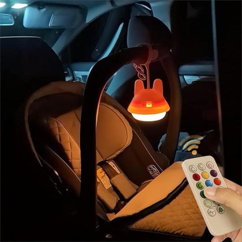 Night Light for Baby Car Seat - Dimming Function 9 Colors Changing Eye Caring Portable Rechargeable & Timing Bedside Light Up Toddler Bed Room Travel Essentials Gift for New Mom Soft Silicone BPA Free