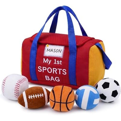 SQEQE My 1st Sports Bag Plush, Baby Boy Toys with Sports Balls for Toddlers