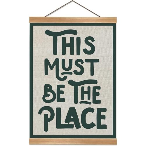 ZTGDA This Must Be The Place Wall Art Poster,Positive Wall Decor Poster,Inspiring Art Hanging Wall Painting With Frame,Green Preppy 70sVintage Canvas Wall Hanging Decor for Home and Office (Green)